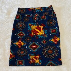 LuLaRoe Blue and Orange Geometric Pencil Skirt